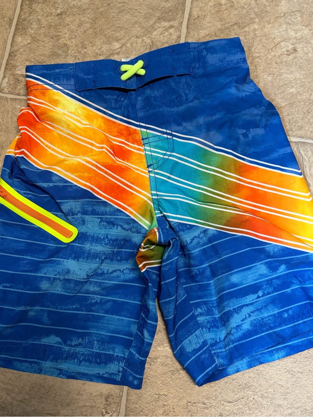 wonder nation Blue Swim Trunks with Orange and Yellow Stripe Accent